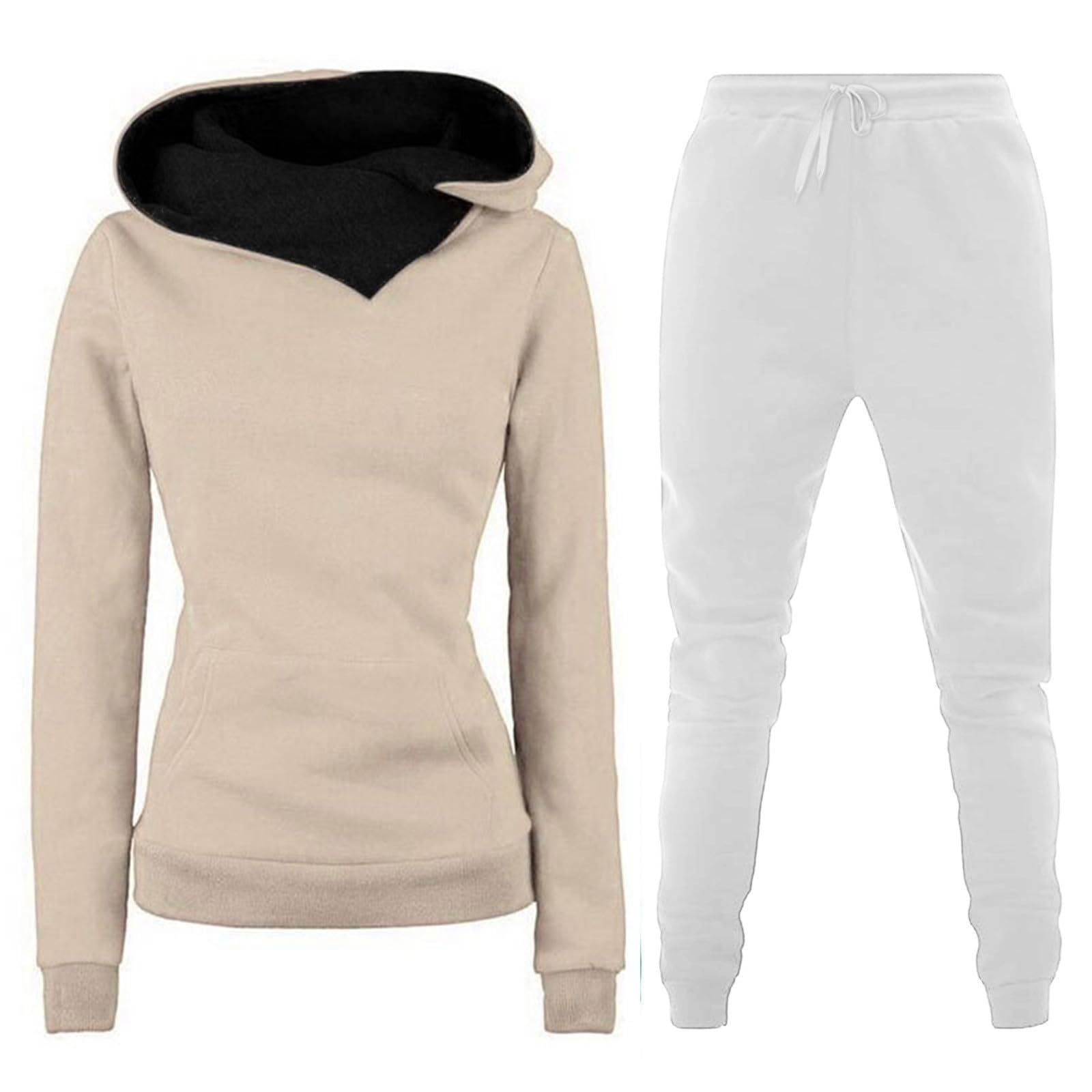 Tuta da donna Lounge 2 set S-3XL, tuta da jogging invernale oversize | Felpa con cappuccio da donna, lunga, slim fit, con tasche, tinta unita, abbigliamento sportivo termico