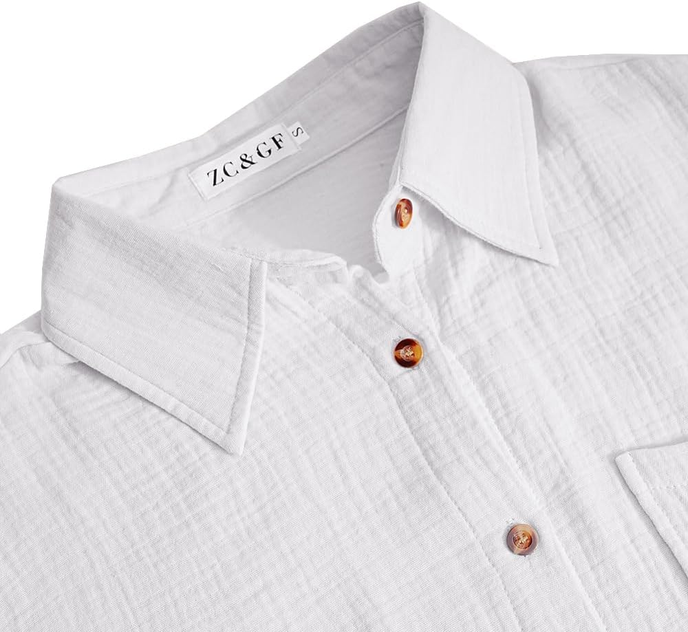 ZC&GF Women's V Neck Short Sleeve Button Down Shirts Casual Chiffon Blouses Tops - Image 4