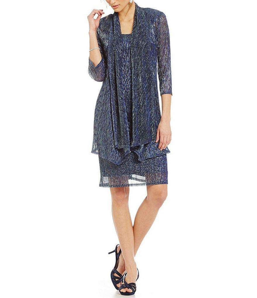 RM Richards Women's 2 Piece Metallic Knit Jacket Dress (Blue, 6)