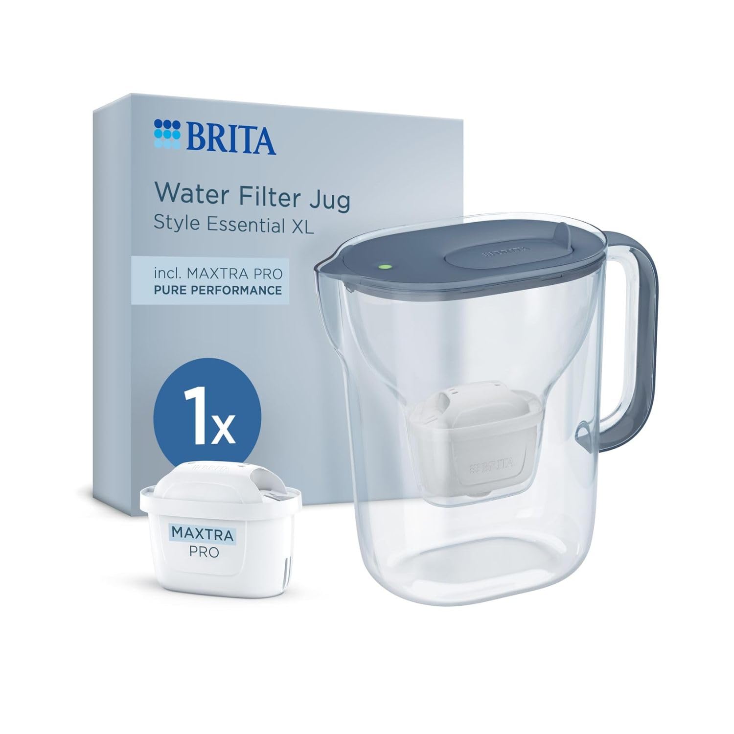 BRITA Carafe Filtrante- Style Essential XL - Bleue - 2.4 L - avec 1 x Maxtra Pro Pure Performance