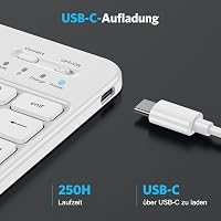Emetok Német QWERTZ Bluetooth Billentyűzet iPad/iPhone/Samsung/Android Készülékekhez - Ultravékony, Újratölthető, Vezeték Nélküli, Fehér 6