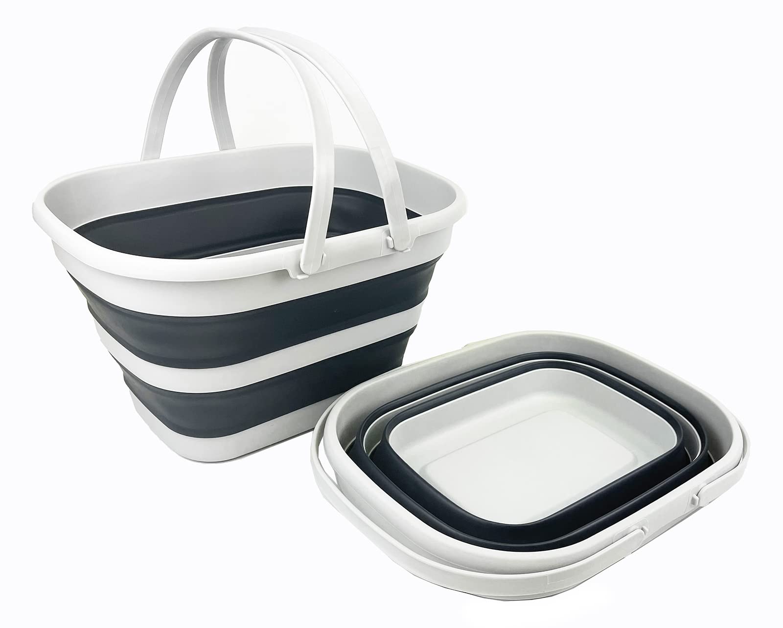 SAMMART Cestino pieghevole da 17 litri con manico, cestino da picnic portatile per esterni, borsa per la spesa pieghevole, contenitore salvaspazio (set di 2)