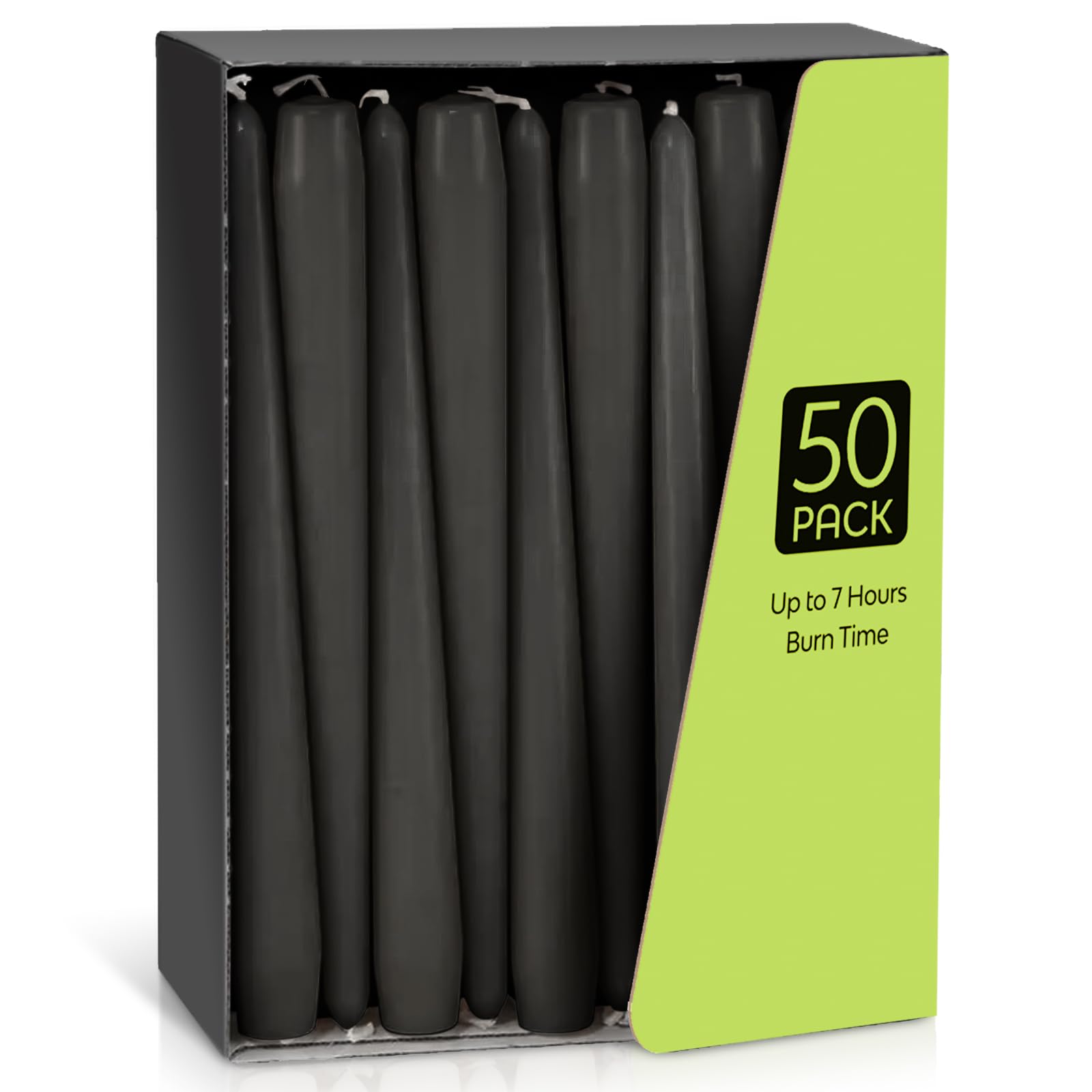 Taper Dinner Candles, Non-Drip Table Candle Sticks, 7 Hour Burn Time Long Candles, Paraffin Wax with Cotton Wicks, Unscented Candlesticks Gift Set, for Restaurant Home Chrismas (Black, 50 Pack)