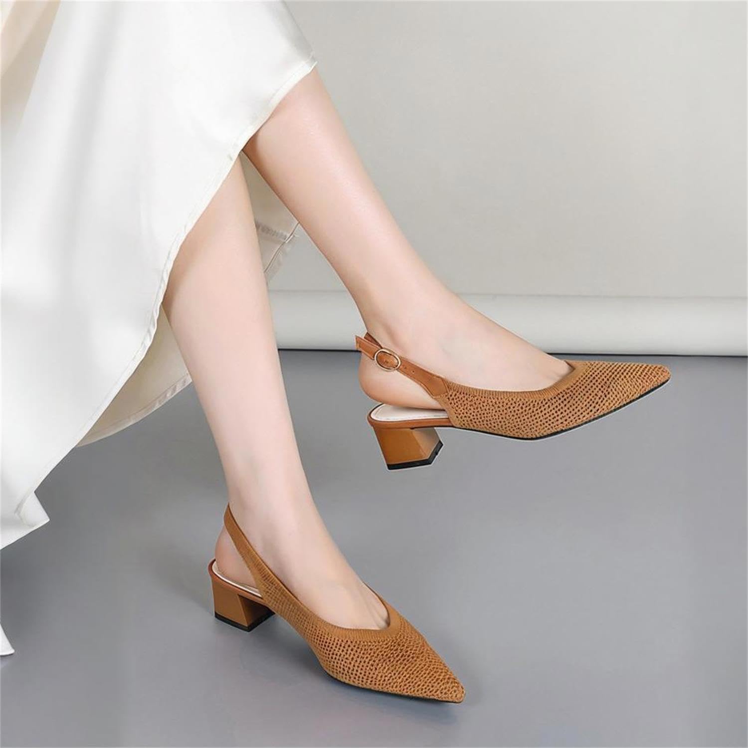 PPXID Femmes Talon Moyen Ouvert Bout Slingback Slip-on Escarpins Élégantes Chaussure à Talon Confortable et Classique