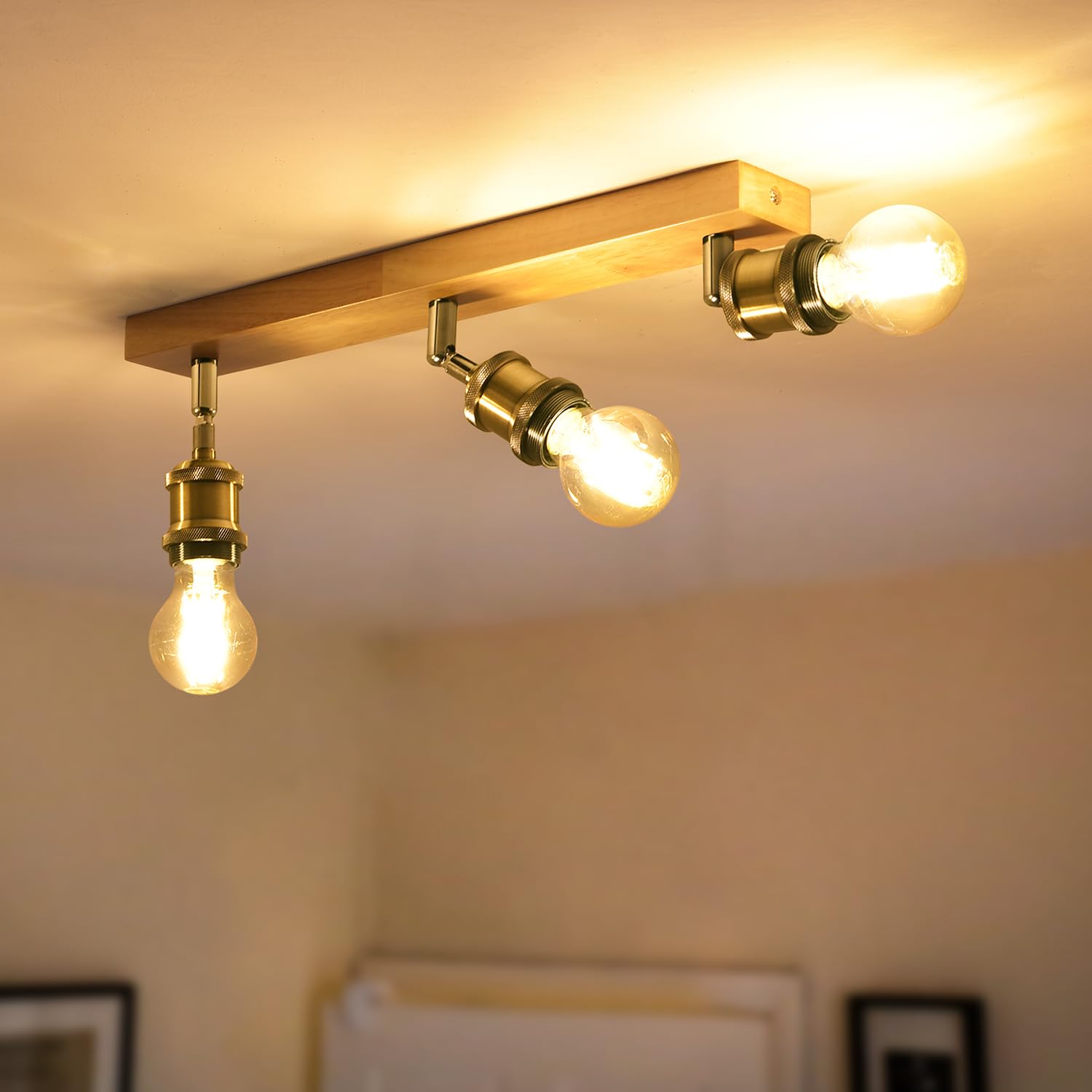 ANWIO Lámpara de Techo Retro, 3 Vías, Luces de Techo para Dormitorio, Cocina y Sala con Bases E27, Ajustable, Bronce, 40W, 1080 Lumen, LED, Blanco