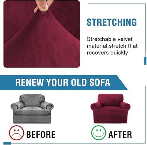 Miniatura 6 de H.VERSAILTEX Funda para sofá de 2 piezas, fundas para sillón con cojines en forma de T, funda para sofá de terciopelo, protector de muebles, fundas