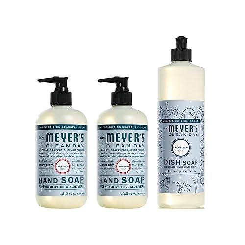 MRS. MEYER'S CLEAN DAY Variety, 2 jabón líquido de manos de Mrs. Meyer's, gotas de nieve, 12.5 onzas, 1 jabón líquido para platos de Mrs. Meyer,