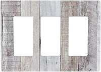 Vista 284 de Placa de pared dúplex de receptáculo de dispositivo de 1 gang de madera envejecida blanca gris con veta de tablón, cubierta de enchufe eléctrico