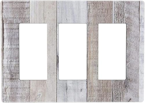 Miniatura 284 de Placa de pared dúplex de receptáculo de dispositivo de 1 gang de madera envejecida blanca gris con veta de tablón, cubierta de enchufe eléctrico de