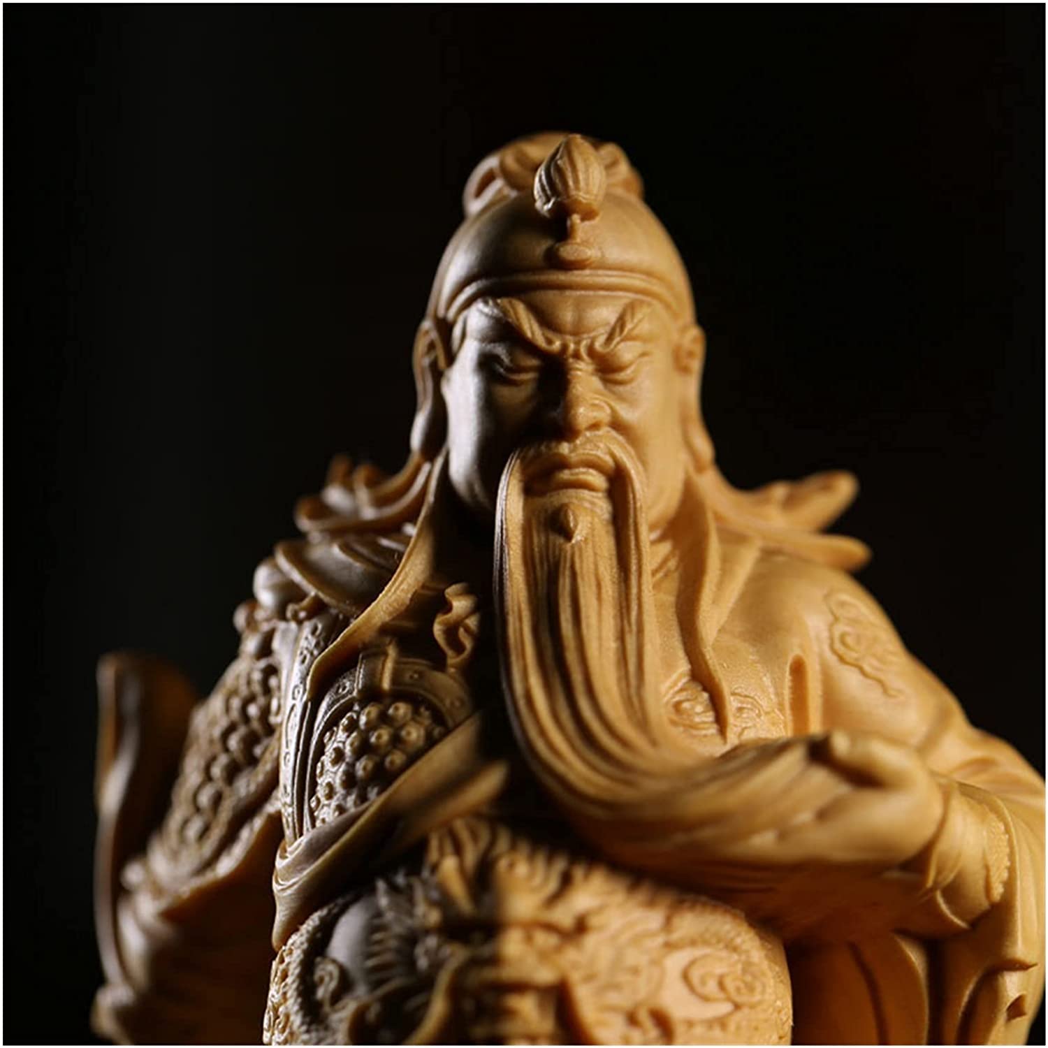 Statue de Bouddha 19 cm Guangong Dieu de la Richesse Statue en Bois Huang ， Statue de Bouddha en Bois de buis ， Statue en Bois Massif Guan YU Sculpture Arts et Artisanat