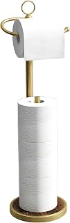 Toilet Paper Holder Stand,Large Capacity Toilet Paper Holder for 4 Rolls,Stable Weighted Base Stainless Steel Rustproof Free Standing 23" H for Bathroom(Gold)