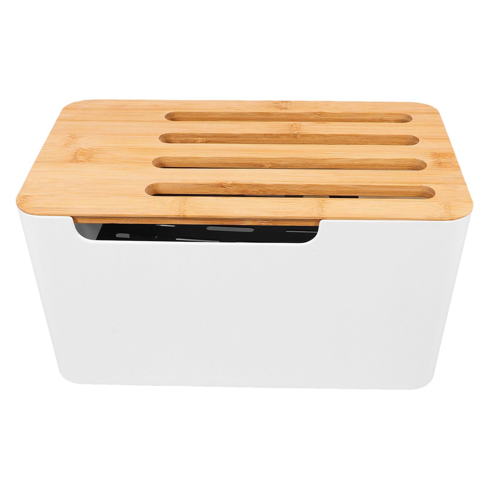 Kabelbox Mit Integrierter Steckdose Kabelmanagement-Box Aus Pp Und Bambus Aufbewahrungsbox Für Netzkabel Und Steckdosenleisten Mit Abnehmbarem Deckel Für Einfache Und Lufteinlass