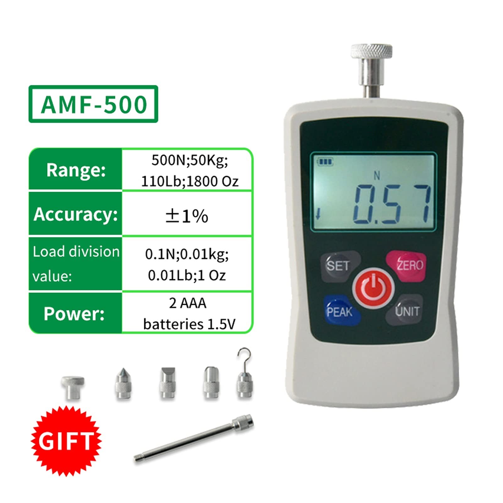 AMF-500N Digital Force Gauge Push Pull Force Gauge Dinamómetro Medidor de Fuerza Medidor de Fuerza portátil
