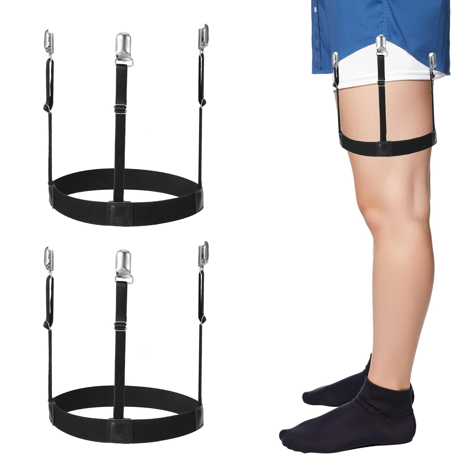 Men Shirt Stays 2 Pcs Adjustable Elastic Shirt Holders Shirts Tuckers Black Shirttail Holder Dress Shirts Garters with Non-slip Locking Clamps for Men Keeps You Tucked All Day