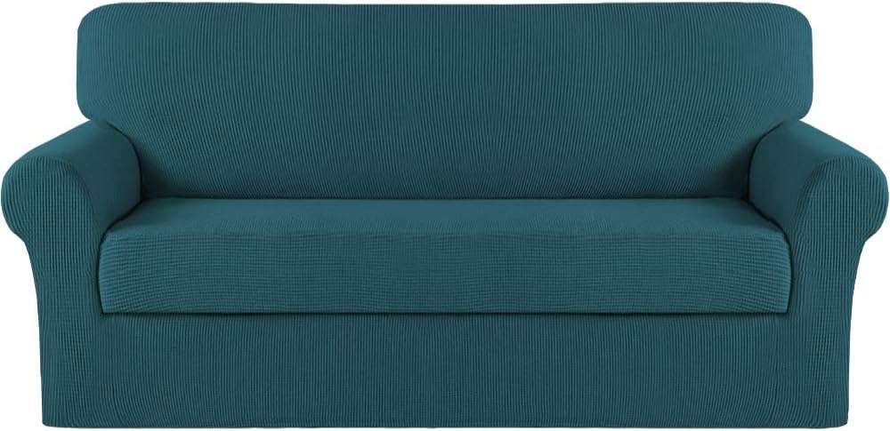Turquoize Stretch Sofa Slipcover 2 Pieces Sofa Cover Couch Cover for 2 Cushion Couch Washable Furniture Protector Covers with Elastic Bottom Feature Thick Jacquard Fabric (Medium, Grey) : Home & Kitchen