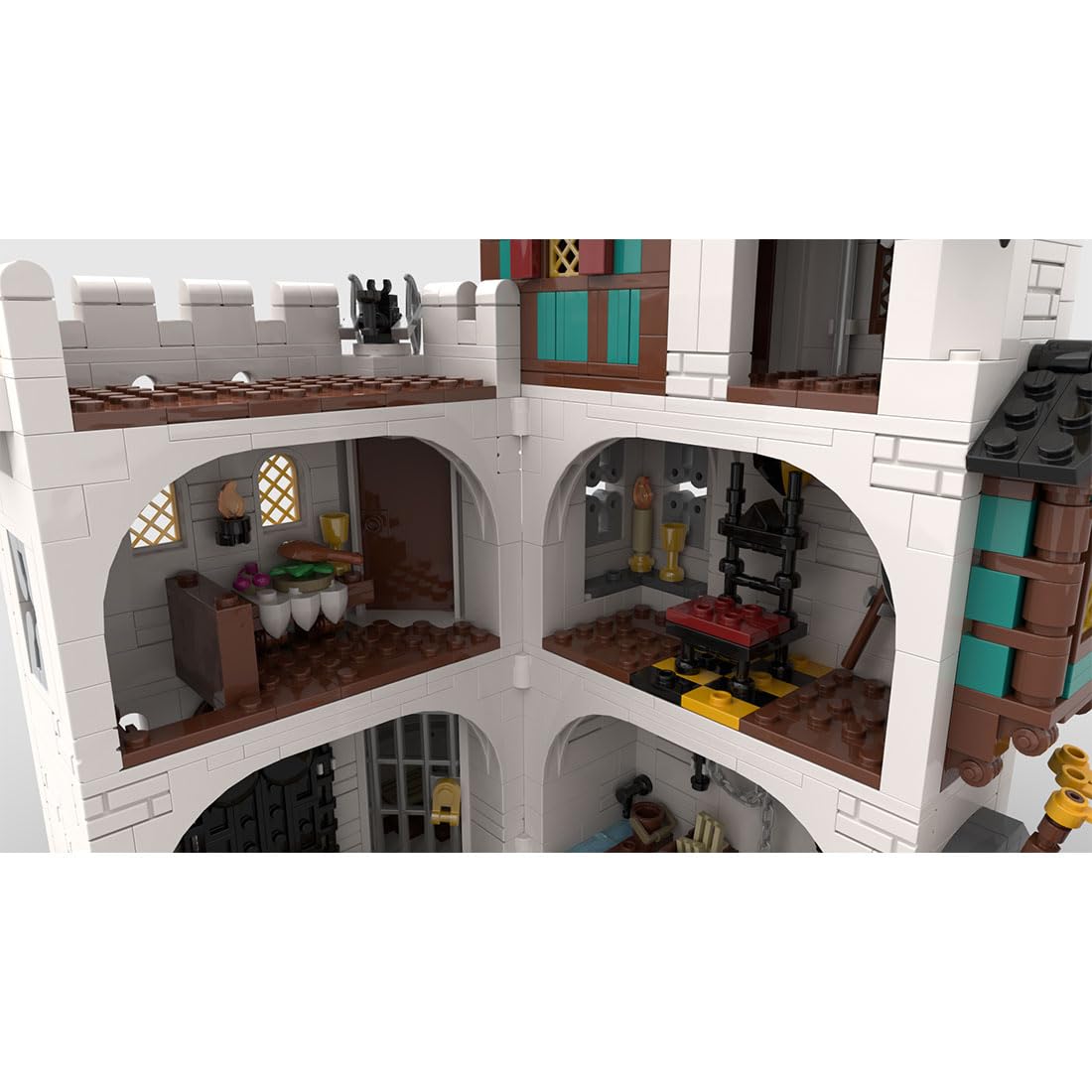 Mittelalterlich Burg Klemmbausteine, Ritter Weißer Turm Schloss Baustein Entworfen von Bricks_Fan_uy, Modell-Palast Geschenk für ab 14 Mädchen und Jungen - 1213 Stück MOC-189672