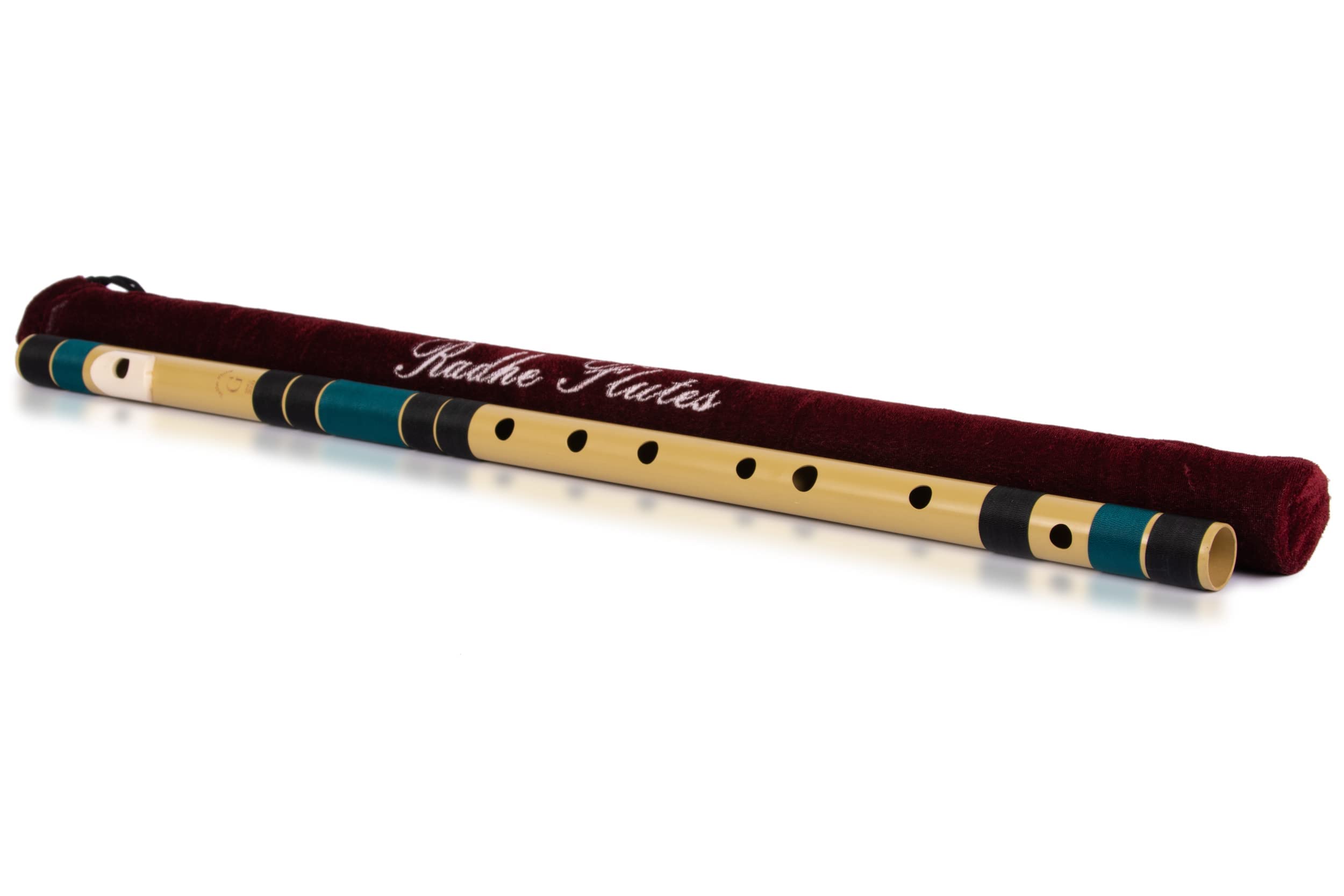 Radhe Flutes PVC Fiber Bass G With Velvet Cover (Beige Flute With Black & Dark Green Threads) 2