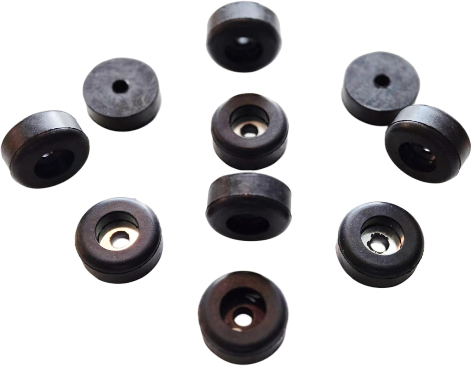 10-Pack of Rubber Bumper Feet - 1-1/2" Diameter x 5/8" Height, 3/4" Recessed Opening with 5/16" Screw Hole for Stabilization