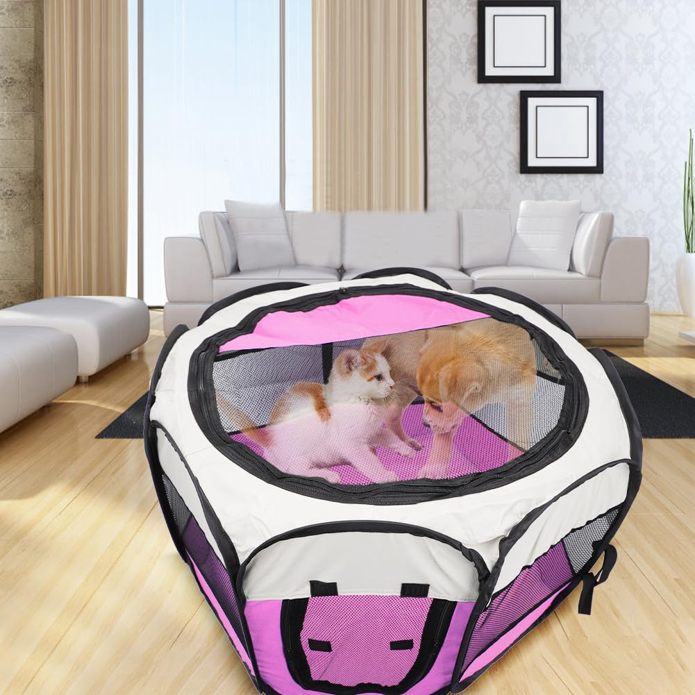 Recinto Cani da Interno, 74x74x43cm Recinto per Gatti, Box Pieghevole per Cane, Gabbia per Gatto Esterno, Box per Cucciolo Gattini Conigli, Rosa