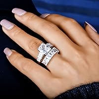 Vista 3 de Jeulia Juego de 2 anillos de boda de 3,85 quilates de corte radiante solitario de compromiso para mujer, anillo de plata 925 con circonita cúbica