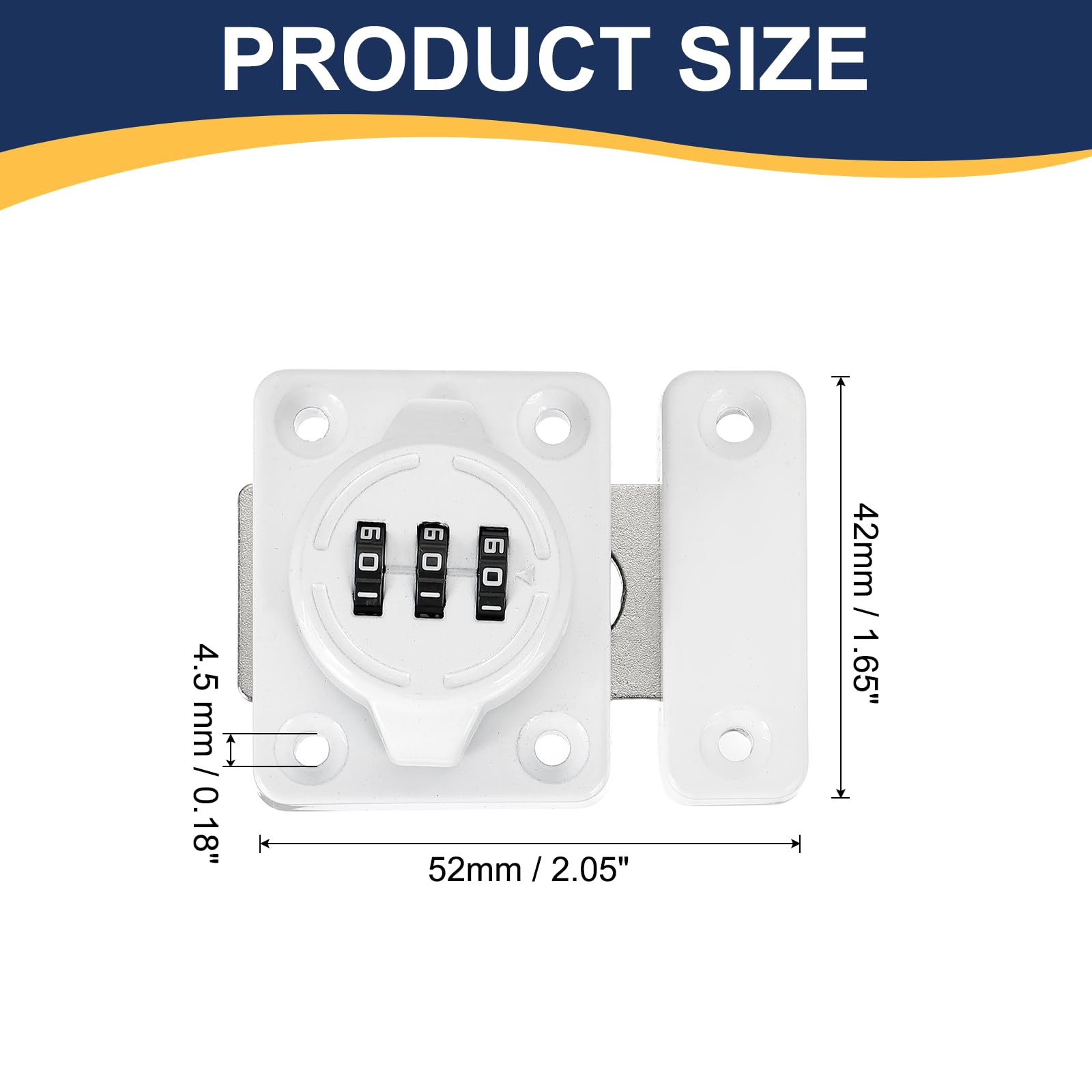 uxcell Cabinet Door Latch 2.05 x 1.65 Inch Zinc Alloy Keyless Combination Lock for Kitchen Cabinet Office Drawer Wooden Furniture White 2Pcs - Image 2