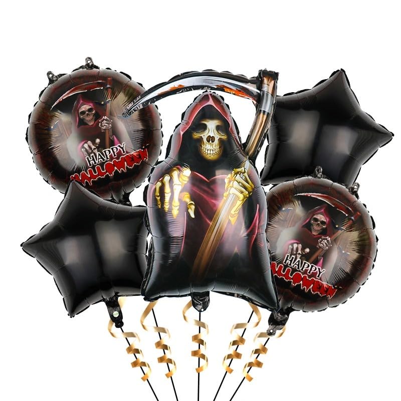 Image of AMFIN (Pack of 5) Happy Halloween Party Death God Foil Balloons - Black