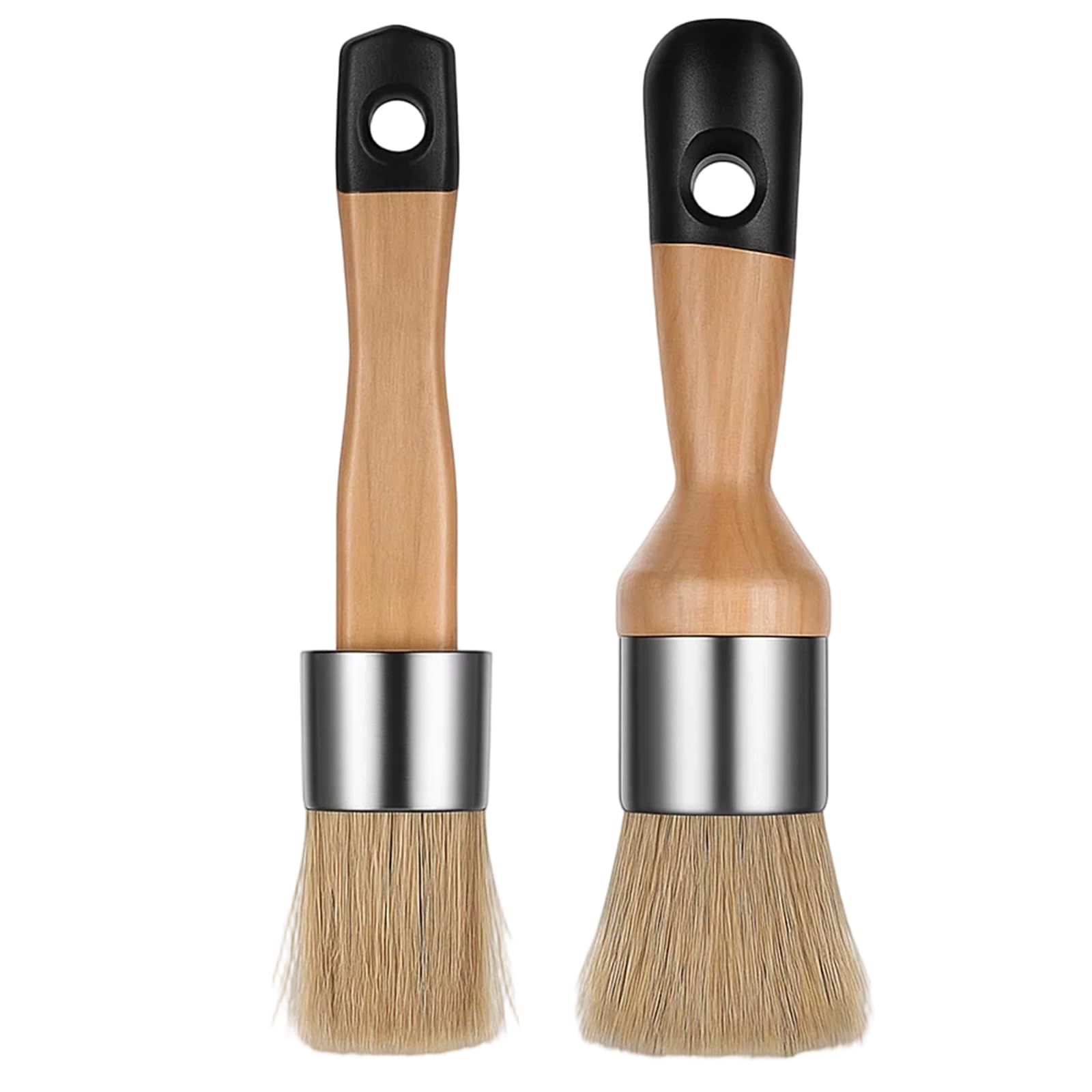 2 Piece Round Paint Brush - Chalk Paint Brushes & Wax Brush Set - Professional Waxing Brush for Furniture Restoration & Stencil Work