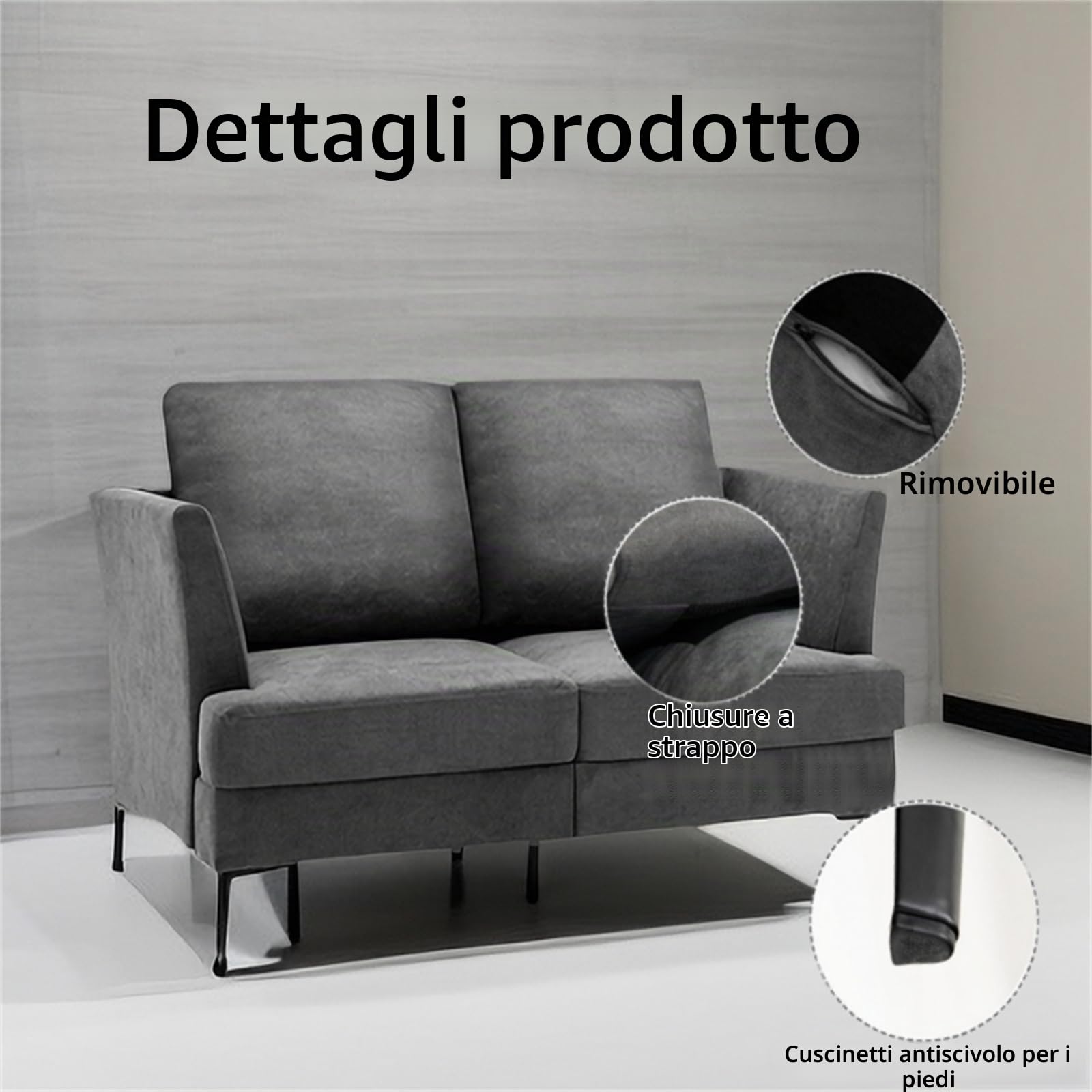 LIFEZEAL Divano Confortevole a 2 Posti Moderno Imbottito Spesso con Gambe e Braccioli per Ufficio, Divanetto Morbido e Soffice da Salotto Grigio