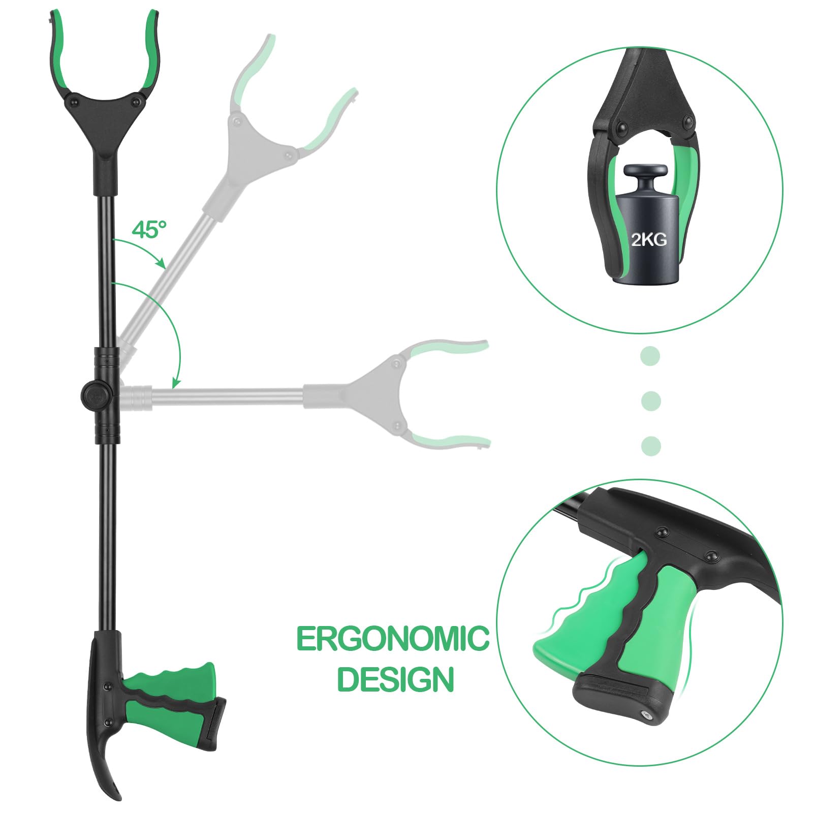 Pinza Raccogli Oggetti, 81cm Pinza Telescopica, Pieghevole Pinza Raccogli Rifiuti con Magnetica e Calzascarpe, Pinza Telescopica Prendi Oggetti, per Raccolta Dei Rifiuti, Verde