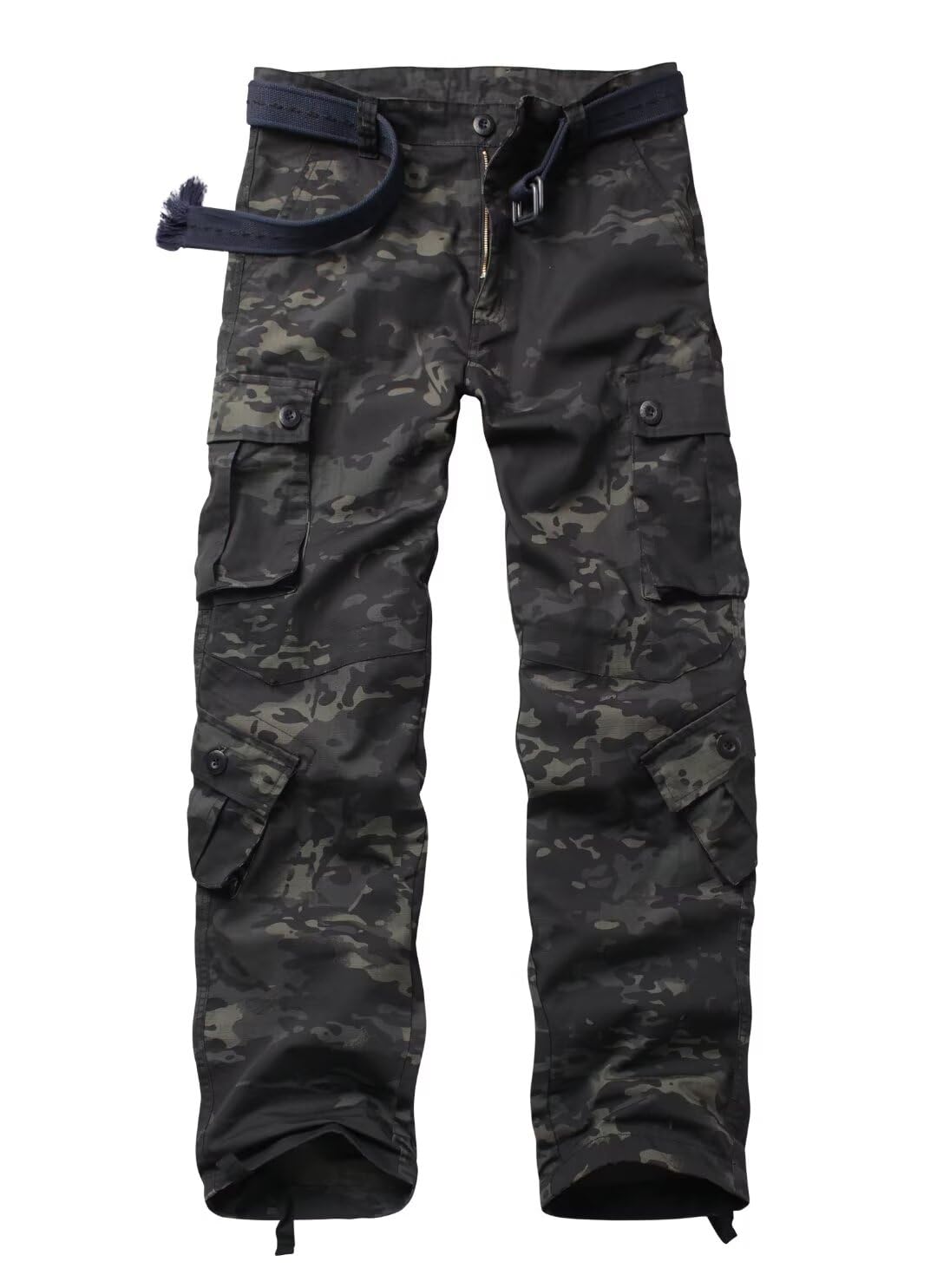 Vatinnt Men's Dark Camo Cargo Trousers 8-Pocket Hiking Work Trousers 3355 38