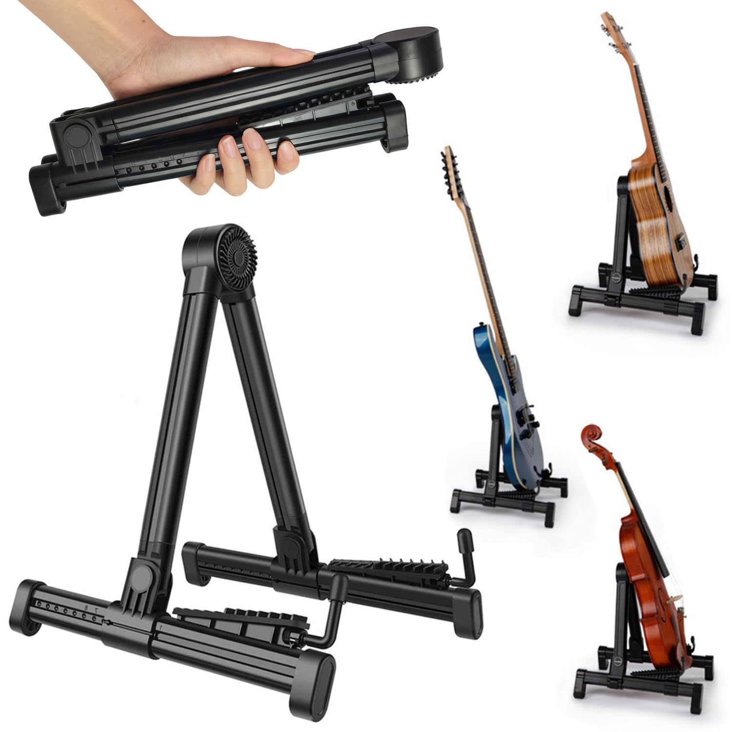 Elsjoy Składany stojak na instrumenty, 2 sztuki, składany uchwyt na gitarę elektryczną, gitarę akustyczną, ukulele, skrzypce, banjo, przenośny i lekki