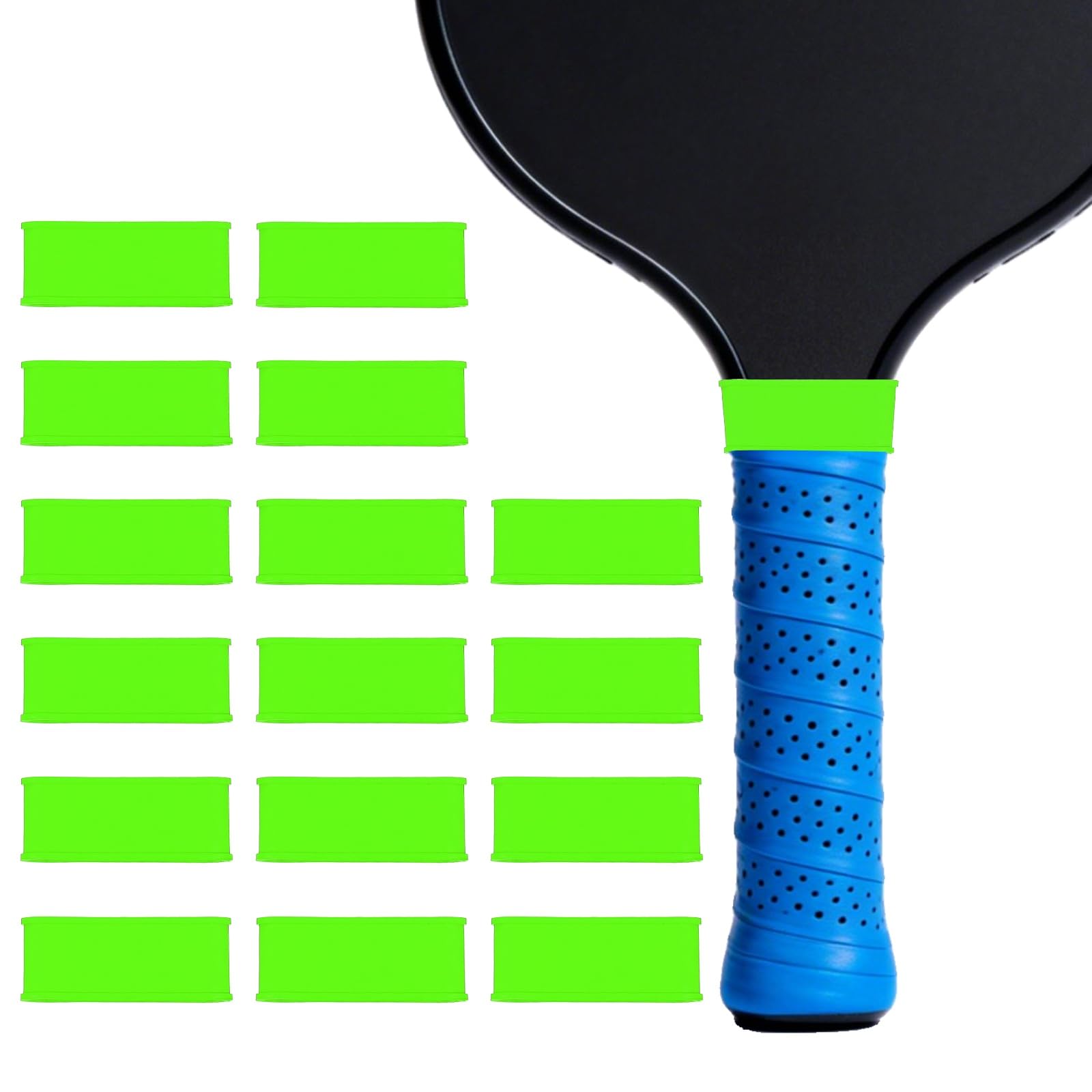 YELARXI Pickleball Paddle Grip Bands, Tennis Racket Grip Tape Grips Bands Handle Silicone Rings for Sports Rackets 16 Pack & Grass Green-Fitting for (Pickleball/Tennis/Squash/Badminton)