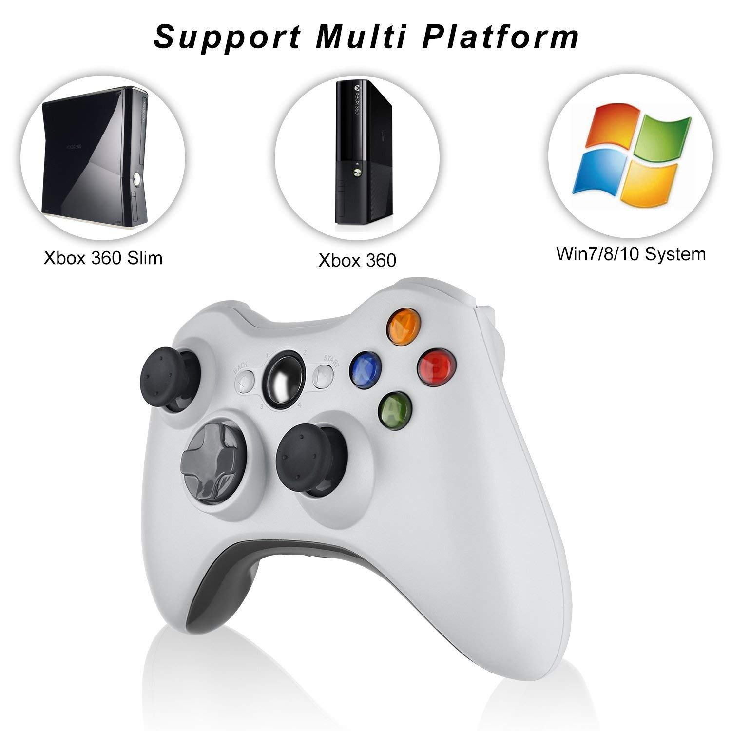 Manette de jeu sans fil,CamKing Nouvelle Bluetooth Xbox 360 Manette de jeu sans fil pour Microsoft Xbox 360 PC / Windows 7 XP (Blanche)