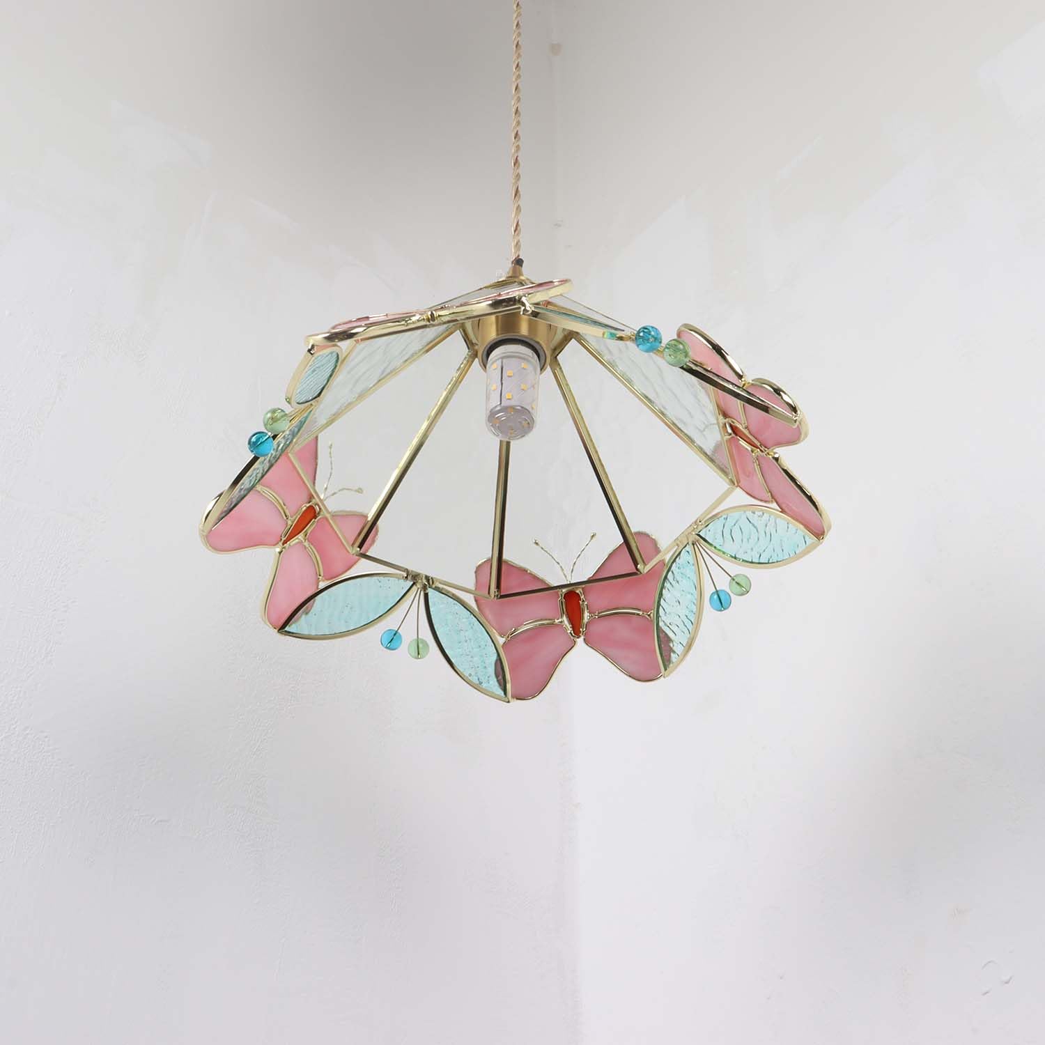 L10982 Tiffany estilo vidrieras mariposa flor techo lámpara colgante 6