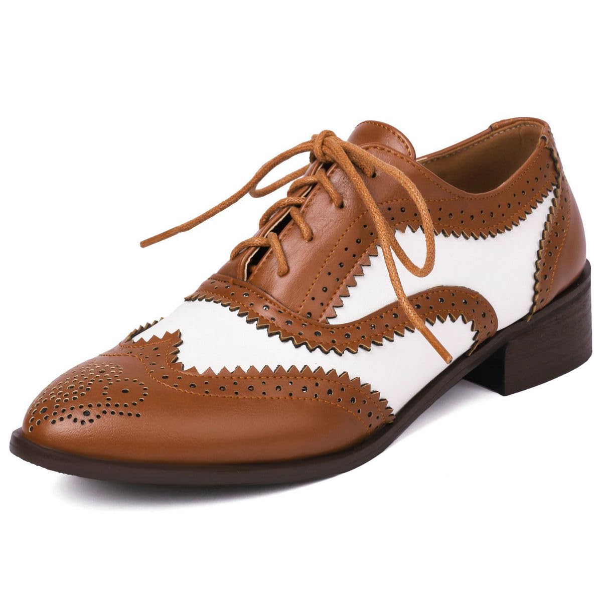 DINTAHA Womens Wingtip Oxford Shoes Womens Low Heel Oxford Flats Vintage Shoes