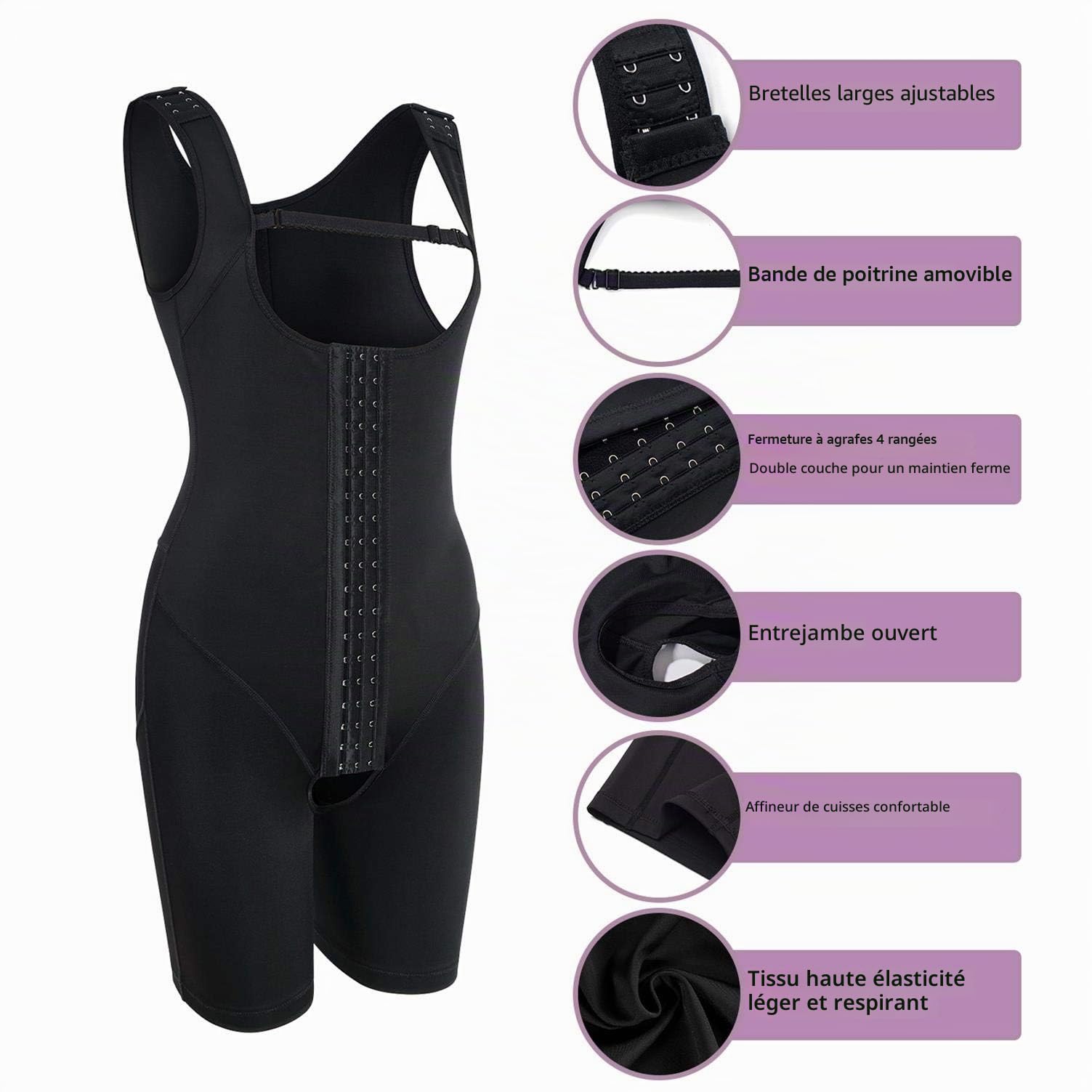KUMAYES Body Sculptant Femme Gainant Gaine Amincissant Ventre Plat Minceur Lingerie Shaperwaer Femme Contrôle des jambes Bodysuit