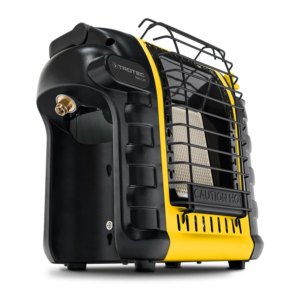 TROTEC Calentador de gas TGH-C 2 E 2,6 kW – Calentador de gas para camping con encendido piezoeléctrico, 2 niveles de calor, sensor ODS y protección antivuelco – Calefactor exterior para camping