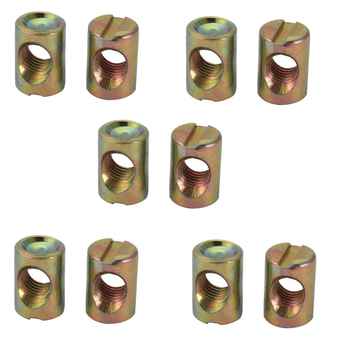 TOP-VIGOR 10Pcs Symmetric Furniture Barrel Nut, M5x10mm Durable Slotted Drive Dowels Bolts Nuts