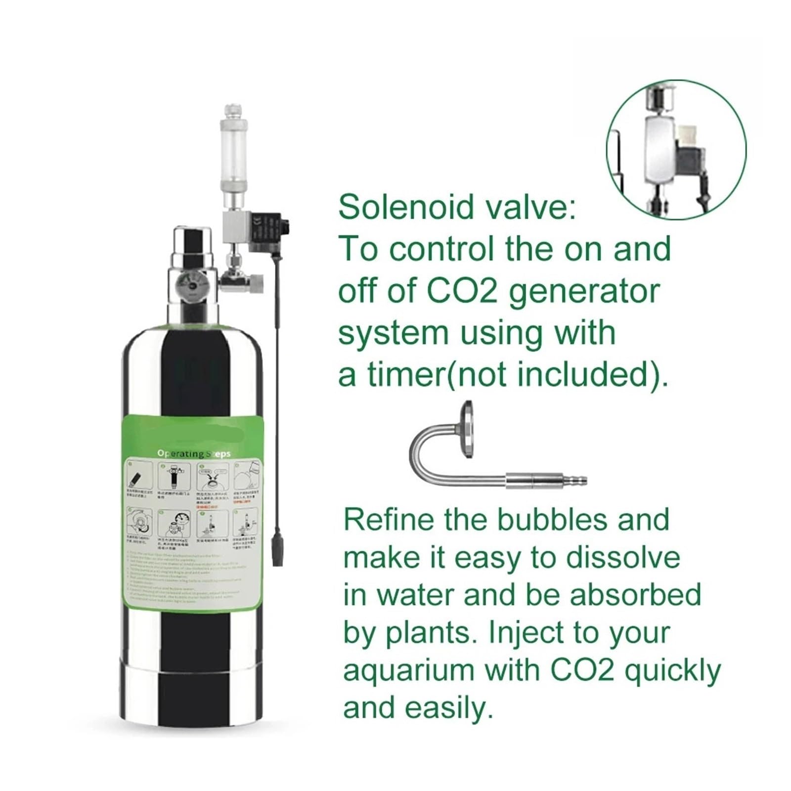 Kit de Sistema generador de CO2 for Acuario Doble de 5L, Sistema generador de Cilindro de CO2 con válvula solenoide, difusor de Burbujas, dióxido de Carbono