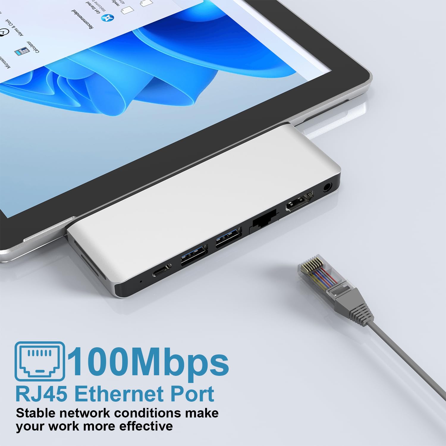 Concentrateur USB Surface Pro 11, station d'accueil Surface Pro 9 avec HDMI 4K, USB-C Thunderbolt 4 (vidéo 8K + données + PD), 100 m RJ45, 2 USB 3.0, fente pour carte SD/TF, 3,5 mm, conçu pour Surface