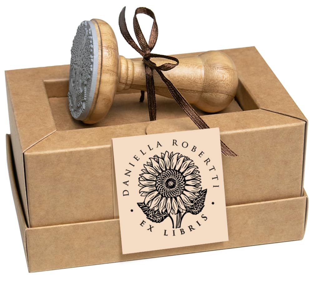 Ex libris Timbro Personalizzabile Girasole Pianta, Fiori Giganti, Regalo Arte