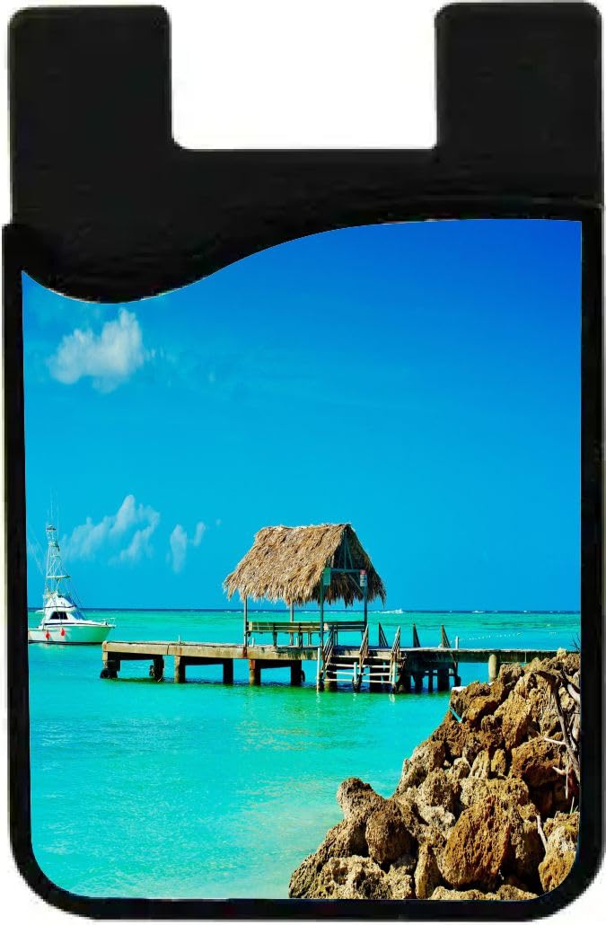 Island Gifting Neoprene Stick-on ID Card Holder for iPhone/Galaxy/Google Android Cases Featuring Image of a Beautiful Ocean View in Bahamas, baham1, cell-sleeve-mas-387