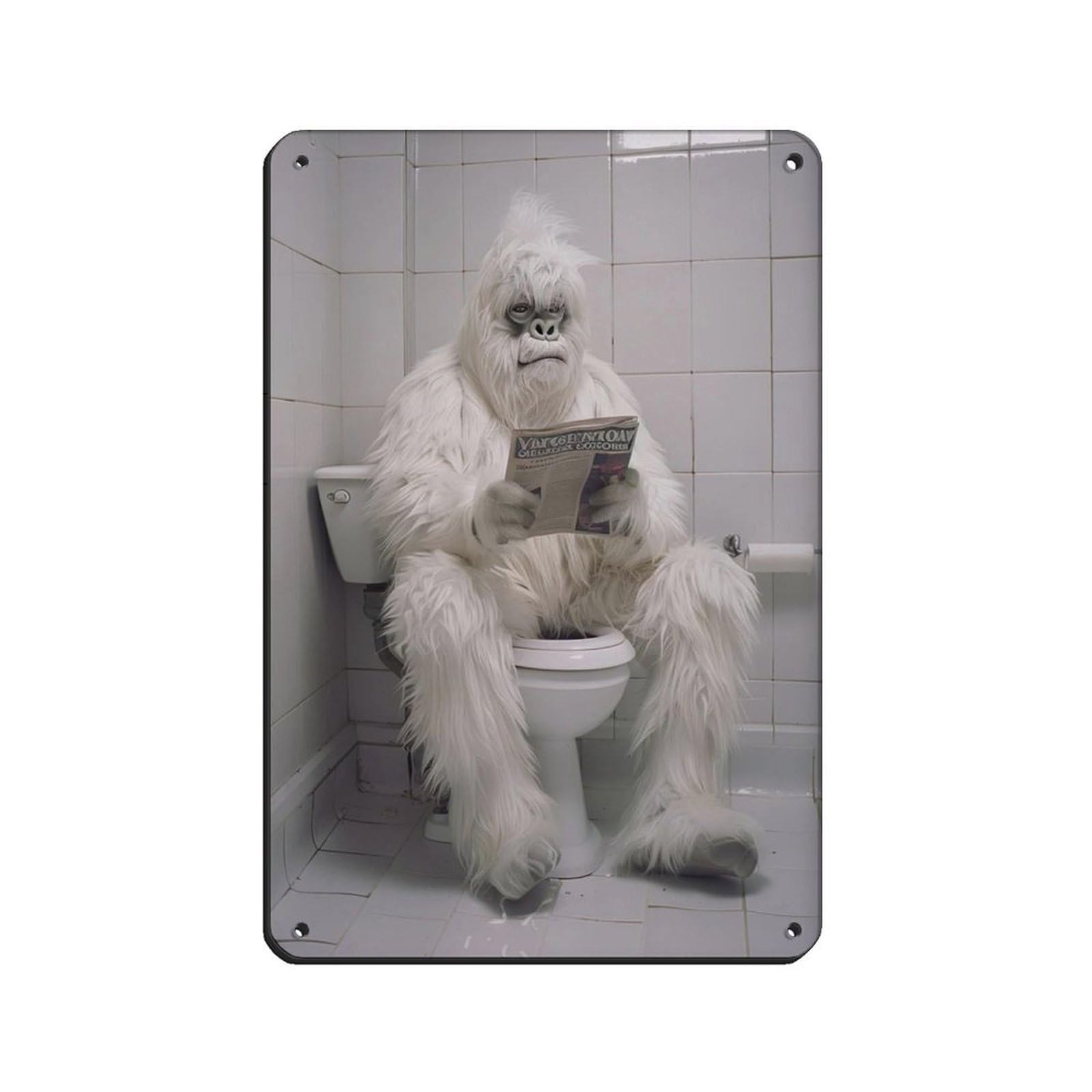 Yeti Sitting on The Toilet Reading A Newspaper (6) Tin Sign Vintage Metal Pub Club Cafe Bar Home Wall Art Decoration Poster Retro 8x12inch(20x30cm)