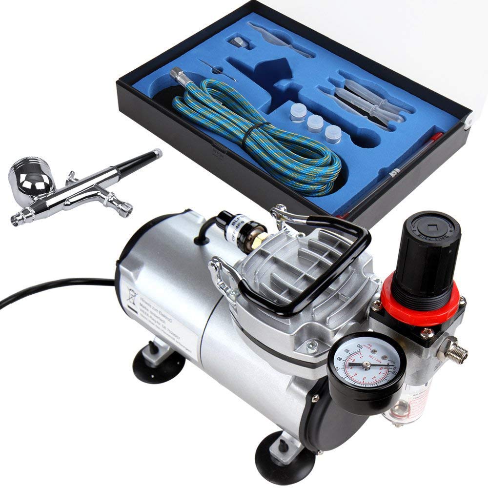 Timbertech Airbrush Compressor Kit ABPST05, Single Piston Quiet 1/6hp Compressor, Multi-purpose Gravity Feed Airbrush Kit ... - Review, Price and Buying Guide