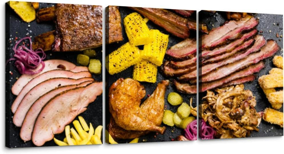 Steakhouse menu smoked meat assortment vegetables 3 Piece Canvas Wall ...