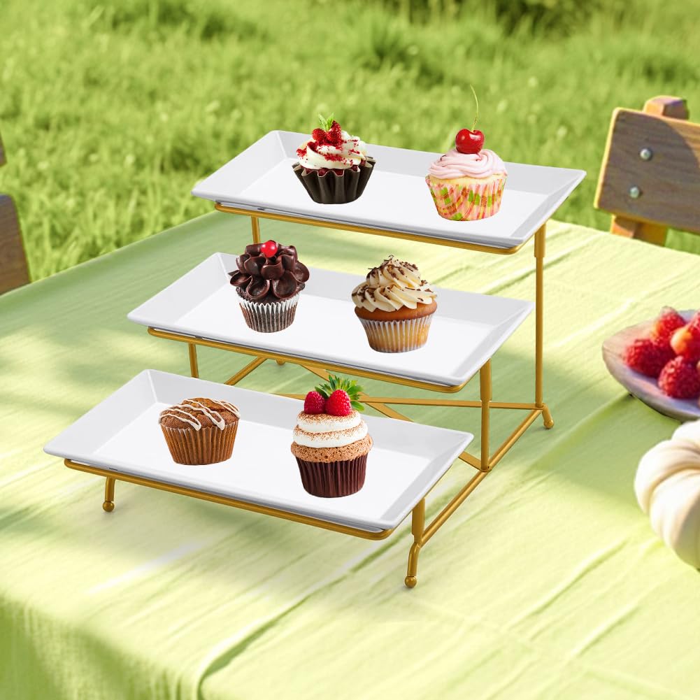 Set di 3 ripiani con vassoio per esposizione di cibo, perfetto per feste, matrimoni ed eventi, soluzione elegante e divertente per buffet e riunioni