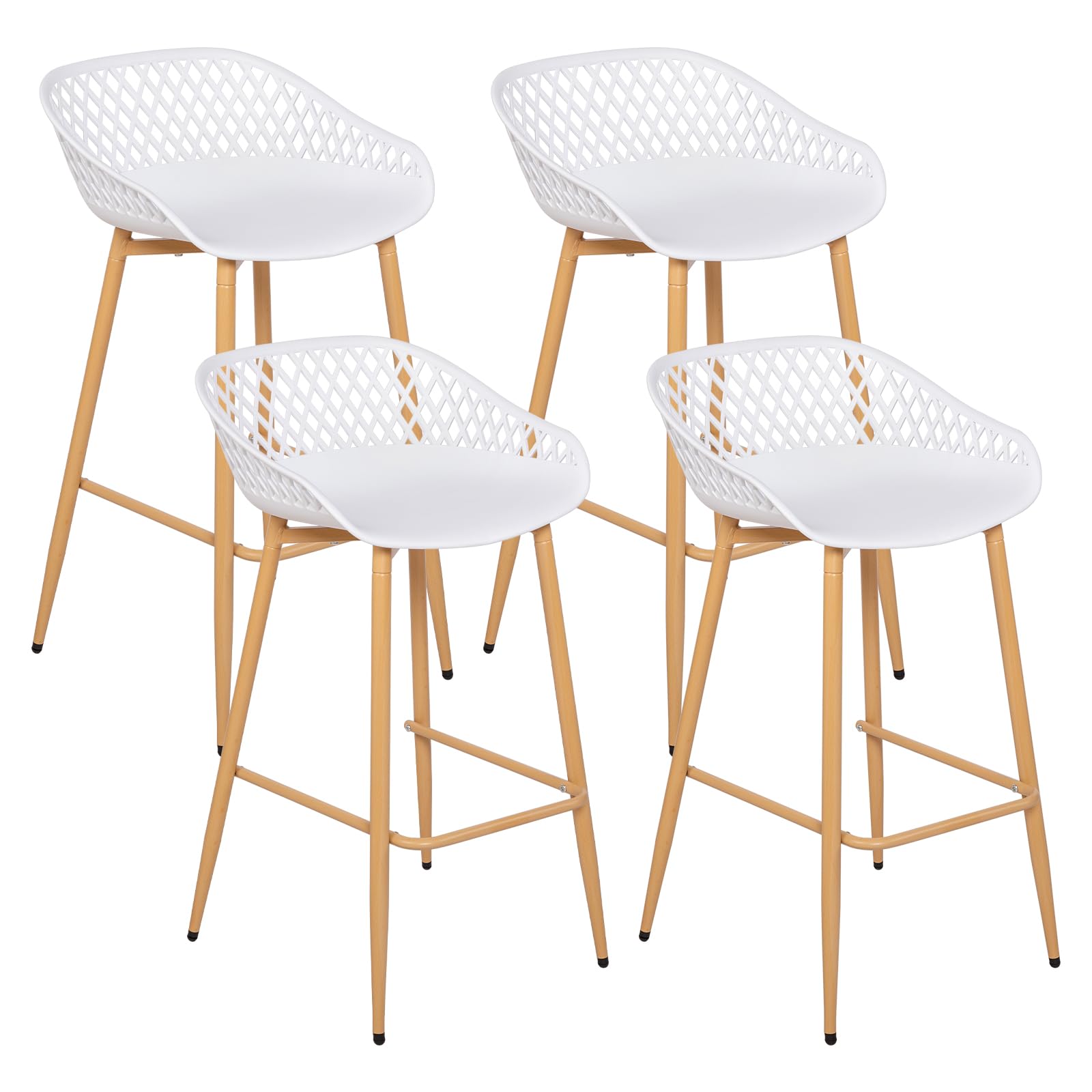 Kitchen High Stools, Set of 4 Bar Stools with Backrest, Modern Kitchen High Chairs for Kitchen Island, Bar or Restaurant, Metal Legs, Wide Seat, 39 Inch, White