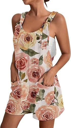 FABFEGU Overol corto de lino para mujer, de algodón y lino, estilo casual, con bolsillos, para el verano