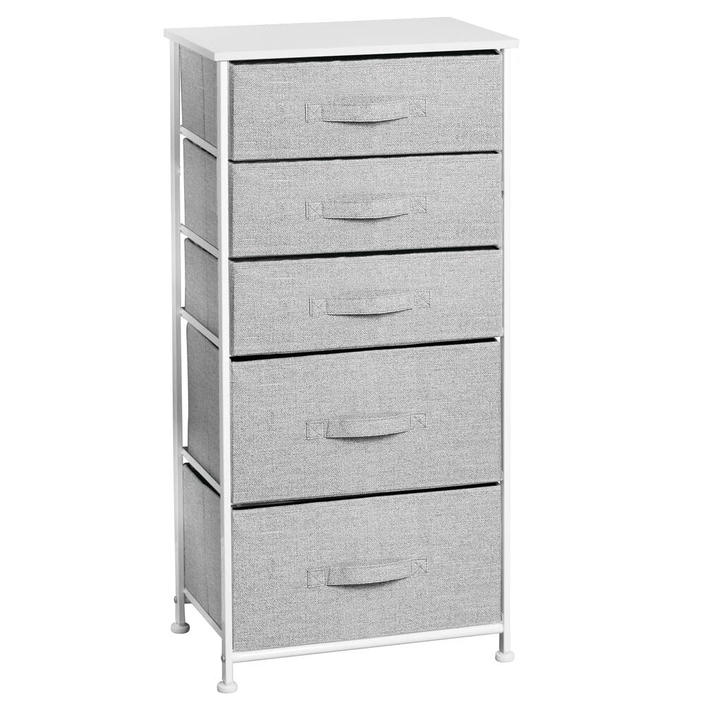 mDesign Kommode aus Stoff – praktischer Schrank Organizer mit 5 Schubladen in 2 Größen – Aufbewahrungssystem für Schlafzimmer und kleine Wohnräume – grau und weiß