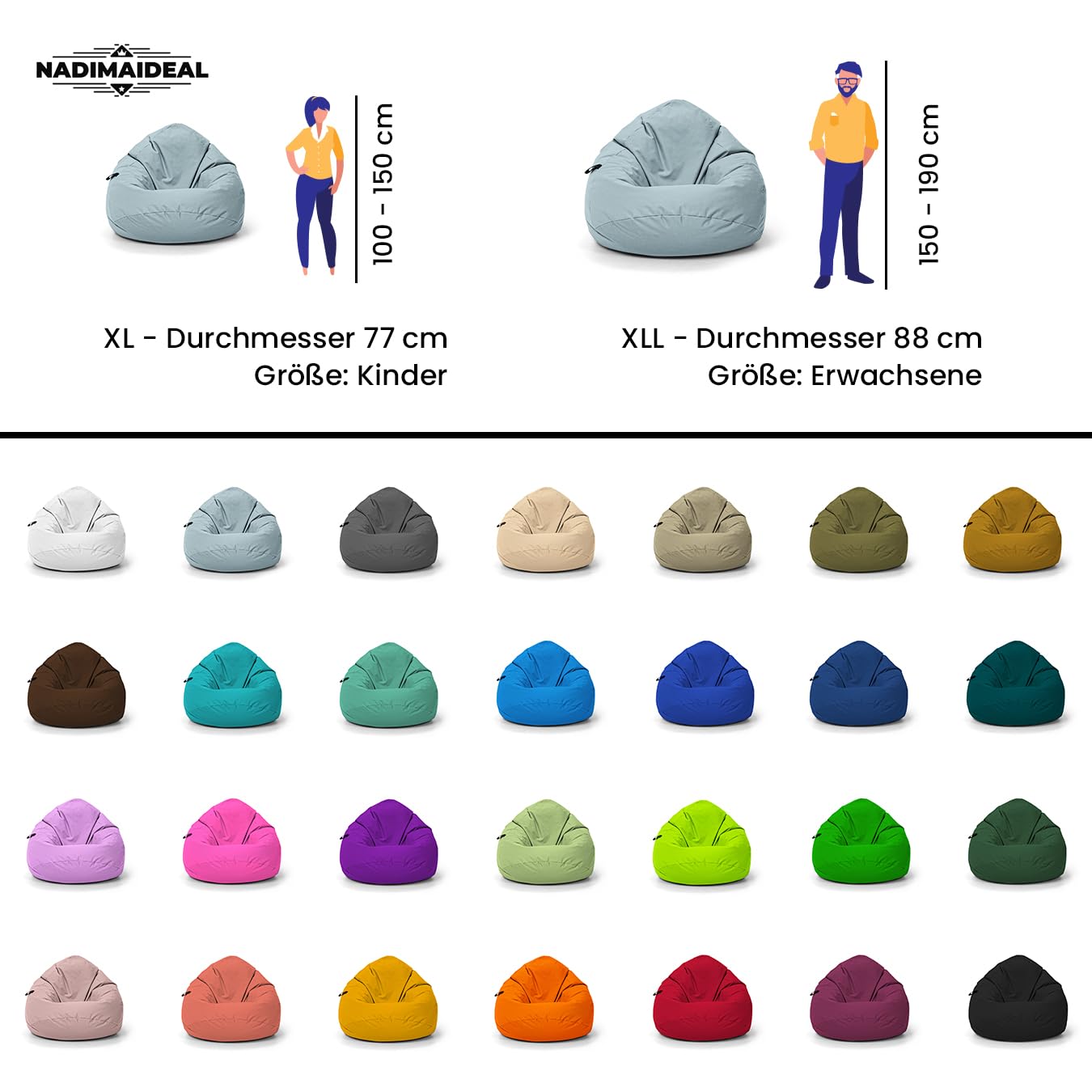 Sitzsack Tropfenform Kastanie | Bodenkissen für Kinder & Erwachsene | Indoor & Outdoor | Gaming Sitzsack - Sitzkissen - Beanbag | Füllung EPS Perlen (Puderrosa, XL-Durchmesser 77 cm)